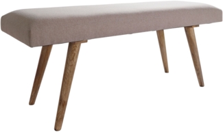 Sitzbank Stoff / Massivholz Bank Beige 117x51x38 cm im Retro Stil, 2er Polsterbank Flur, Gepolsterte Stoffbank Esszimmer Braun, Kleine Bettbank Baumwolle, Flurbank Dielenmöbel schmal