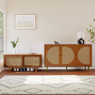 Sideboard-Set, Rattan & Walnuss-Optik, mit Kommode & Schuhschrank, Schuhschrank 104x40x48 cm, Walnuss