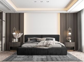 Polsterbett Doppelbett LEXIE 160x200cm in Stoff Riviera Schwarz