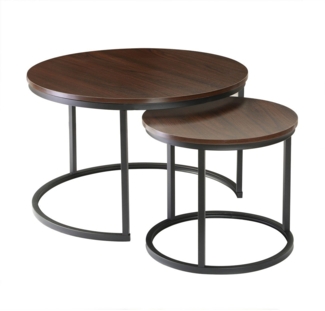 Casâme 'LENNY' Set aus 2 Stapeltische - L70 cm - Walnuss/ Schwarz