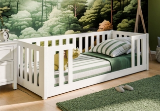 Kids Collective Kinderbett 90x200 cm mit Rausfallschutz & Lattenrost in weiß Jugendbett, Mädchen Jungen Bett Einzelbett 90x200 cm mit Matratze