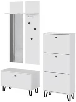 Vicco Wandspiegel Weiß Set mit Wandgarderobe, Schuhbank und Schuhschrank, Siri