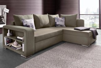 COLLECTION AB Ecksofa John L-Form, mit Bettfunktion, Bettkasten und integriertem Regal