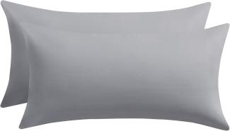 Kissenbezug 40x80 Grau Baumwolle weich 2er Set Reißverschluss Pil Pillowcase