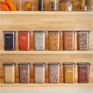 Jungengel Vorratsdose 12er Aufbewahrungsbehälter Set 1,3L Aufbewahrungsboxen Lebensmittel, Kunststoff(BPA-Frei), (Set, 12-tlg, 12-teilig), Stapelbare Vorratsdosen 1,3L, transparent-grau, robust & platzsparend