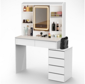 oyajia Schminktisch Schminktisch mit LED Beleuchtung, Kosmetikschrank mit 6 Schubladen (Touch-Dimmen dreifarbige LED-Beleuchtung), HD-Schminkspiegel 145cm Frisierkommode