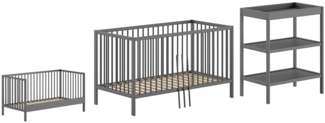 Set aus Baby/Juniorbett und Wickelregal Dino 144.0 x 84.4 x 75.5 cm Buche Grau
