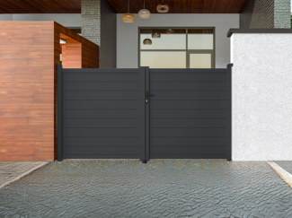 Vente-unique - Gartentor Flügeltor Doppeltor - 305 x 166 cm - voll - Aluminium - Anthrazit - NAZARIO