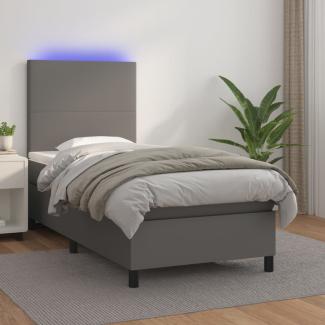 vidaXL Boxspringbett mit Matratze & LED Grau 90x190 cm Kunstleder 3135799