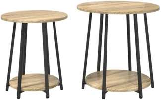 vidaXL Beistelltisch-Set mit Regal 2 pcs Sonoma Eiche und Schwarz 869703