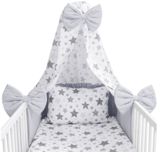 Amilian Babybettwäsche Set 7-teilig - Bettwäsche 100x135 - Kissenbezug 40x60 - mit Himmel, Vollstoffhimmel, 7 teilig, Komplett-Set für Babybett, Gitterbett - Kinderbettwäsche