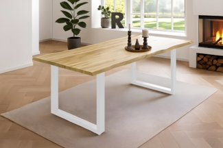 Esstisch Baumkante massiv Akazie eichefarben 140 x 80 weiß NOAH 159373968