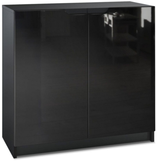 Vladon Sideboard Logan, Kommode mit 2 Türen, Schwarz matt/Schwarz Hochglanz (82 x 78 x 37 cm)