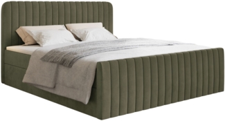 Selsey 'Saliano' Boxspringbett mit Bettkasten, Topper und Samtbezug, Olivgrün, 200x200 cm
