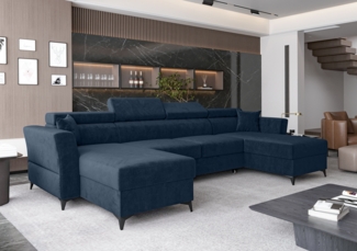 AX LIVING Ecksofa klein mit Schlaffunktion Ribella 345 cm Blau U-Form