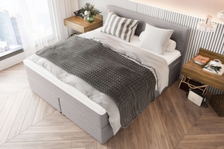 99rooms 'Phönix' Boxspringbett, Hellgrau, 140x200 cm, Webstoff MALMO_NEW