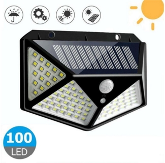 Rhein Beleuchtung LED Solarleuchte Solar Wandleuchte mit Bewegungssensor – 100 LED, 3 Modi, IP65, Solar Bewegungsmelder außen – Solarlampen für außen wasserdicht, LED fest integriert, Tageslichtweiß, Solar Außenlampe mit 120° Erkennung – kabellos & ene...