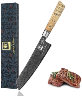 ZAYIKO Universalküchenmesser Limited Edition Damast Chefmesser Küchenmesser 21 cm Klinge, Damaststahl mit Titaniumbeschichtung