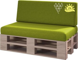 sunnypillow Palettenkissen mit abnehmbarem Bezug UV - beständig Outdoor wasserdicht Kaltschaum Palettenauflage Palettenpolster Palettensofa Sitzkissen Rückenlehne 2er Set 120x80 Grün