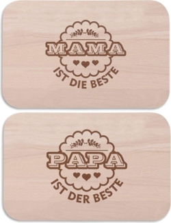 GRAVURZEILE Schneidebrett Mama + Papa sind die Besten im Set Frühstücksbrettchen, Holz, (Set)