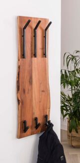Wandgarderobe Garderobenpaneel KANT 6 Haken Akazie Baumkante und Stahl