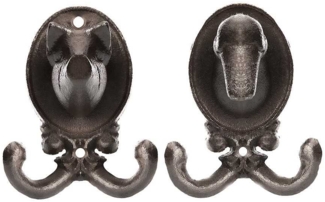 BigDean Garderobenhaken Mix Set Schwein & Ente aus robusten Gusseisen anthrazit (BxH) 8,5x10 cm - Tierkopf Kleiderhaken massiv für Garderobe –Wandhaken vintage für Innen & Außen