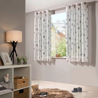 heimtexland Vorhang Kindergardine Skandi-Stil Dekoschal Wald Bär Grau (1 St), Ösen, halbtransparent, Polyester, Leinenoptik I Natur I Ösenschal I Kinderzimmer I Vorhang