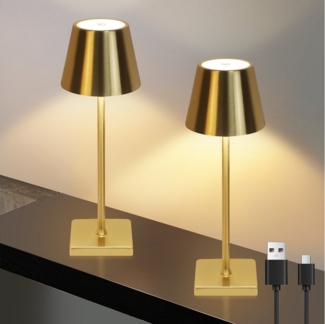 Nettlife LED Tischleuchte Vintage Gold Kabellos Touch Dimmbar Nachttischlampe 3 Farbtemperatur, Dimmbar, LED fest integriert, Farbwechsler, USB Akku Tischlampen für Schlafzimmer Nachttisch Wohnzimmer