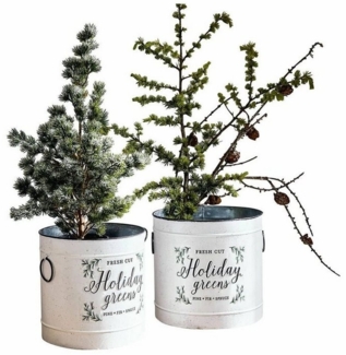Mirabeau Tischvase Übertopf 2er Set Holiday Greens weiß/grau