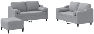 vidaXL 3-tlg. Sofagarnitur mit Kissen Hellgrau Stoff 3201826