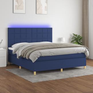 vidaXL Boxspringbett mit Matratze & LED Blau 180x200 cm Stoff 3135459