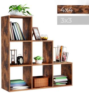 MIADOMODO® Treppenregal - Braun, 6 Fächer, 97,5x29x97,5 cm, für Wohnzimmer, Stabil, Offen, Freistehend, Indoor, aus MDF-Platte - Stufenregal, Raumteiler Regal, Bücherregal, Standregal