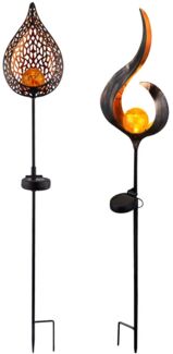 2er Set LED Solar-Steckleuchte, Flammen Design, Höhe 90 cm
