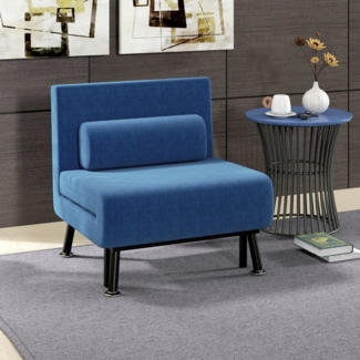 HOMCOM Sessel Schlafsofa mit Verstellbarer Rückenlehne, Gästebett (Klappbett mit Bettfunktion, 1-St, Schlafsessel), für Schlafzimmer, Blau, 75cm x 70cm x 75cm