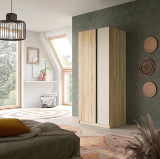 Home affaire Kleiderschrank BENDINGO, TOPSELLER!, Schlafzimmerschrank, Schrank, Garderobenschrank (OTTO BESTSELLER, Garderobe & Schlafzimmer) Breite 80cm, Eiche NB, 2-türig, inkl 1 Kleiderstange und 1 Ablageboden