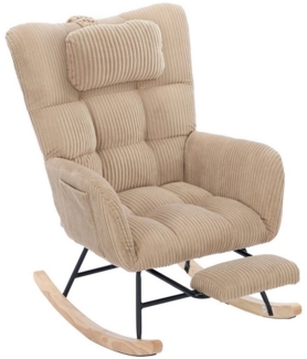 OKWISH Schaukelstuhl mit stabilen Massivholzbeinen (Komfortabler Relaxsessel, 1 St), Ergonomischer Schaukelstuhl mit hoher Rückenlehne, Teddy-Stoff