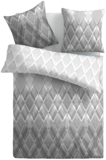 Bettwäsche 2-tlg. ( Raute Grau ) 100% Satin Baumwolle, 135x200cm und 80x80cm Set, kuschelig weicher Bettbezug - mit Reißverschluss