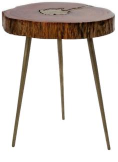 Casa Padrino Luxus Dreibein Beistelltisch Braun / Messingfarben 28 x 36 x H. 46 cm - Moderner Tisch im Baumscheiben Design und Messingfüllung