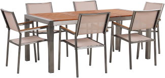 Essgruppe für 6 Personen GROSSETO Eukalyptusholz 180x90x74 cm Beige