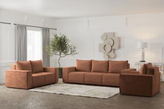 Sofaset Designersofa ESTELLE 3-2-1 in Stoff Abriamo Rostbraun