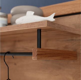 Lomadox Garderobenpaneel GIUSTINO-06, in Eiche teilmassiv, mit Kleiderstange & 5 Haken