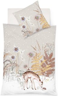 Fleuresse Aspen Biber Bettwäsche 155x220 Rehe Gräser Winter Igel beige 434372-7
