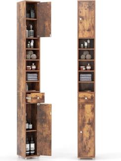 COSTWAY Hochschrank Schmal, mit Schublade, 2 Türen & Fächern, 180cm weiß