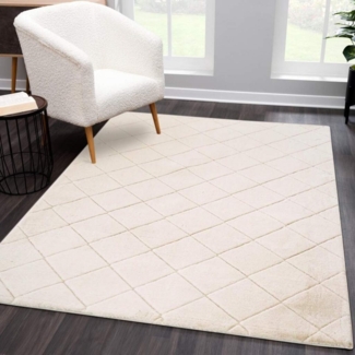Carpet City Hochflor-Teppich Moment, rechteckig, Höhe: 31 mm, besonders weich, Kaninchen Fell Haptik, 3D-Effekt, Rauten, Wohnzimmer