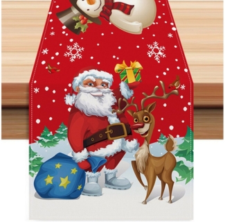 LAPAPRO Tischläufer Weihnachtlicher Tischläufer aus Leinen, festliche Tischdekoration