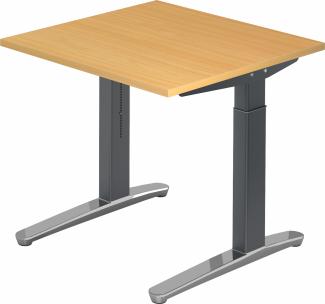 bümö® Design Schreibtisch XB-Serie höhenverstellbar, Tischplatte 80 x 80 cm in Buche, Gestell in graphit/alu poliert