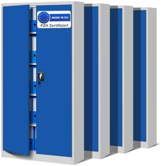 MegaDeal 4x Aktenschrank abschließbar KADO - 5 Ebenen verstellbar, Flügeltüren | Metallschrank Werkstatt Mehrzweckschrank Büroschrank aus Stahl Werkzeugschrank, 185x90x40cm Grau-Blau