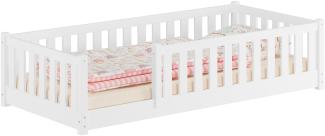 Kinderbett, Holzbett mit umlaufendem Schutzgitter 80x180 Kiefer waschweiß V-60. 77W-08-180