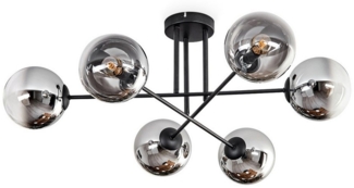 hofstein Deckenleuchte Deckenlampe aus Metall/Glas in Schwarz/Chromfarben/Rauchfarben/Klar, ohne Leuchtmittel, modernes Retro/Vintage-Design mit Schirmen aus Glas (15 cm), 6 x E14