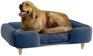 PawHut Tierbett Hundecouch, Hundesessel mit Holzbeine, Polyester-Gewebe, Blau 96 x 66 x 24 cm